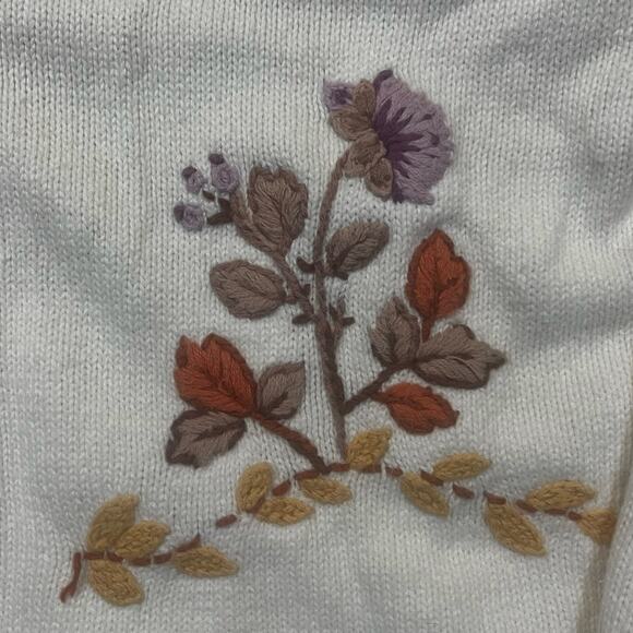Cream Knitted Floral Embroidered Cardigan Cottagecore Button Sweater Women M - Picture 3 of 7